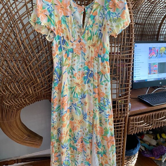 BILLABONG Floral Jet Set V Neck Short Sleeve Summer Sundress Dress - Size M - Picture 1 of 3
